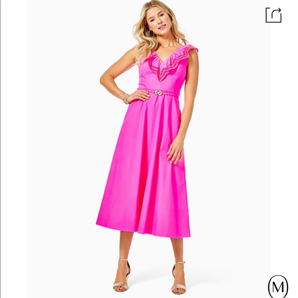 Lilly Pulitzer midi bright pink dress with adjustable belt!